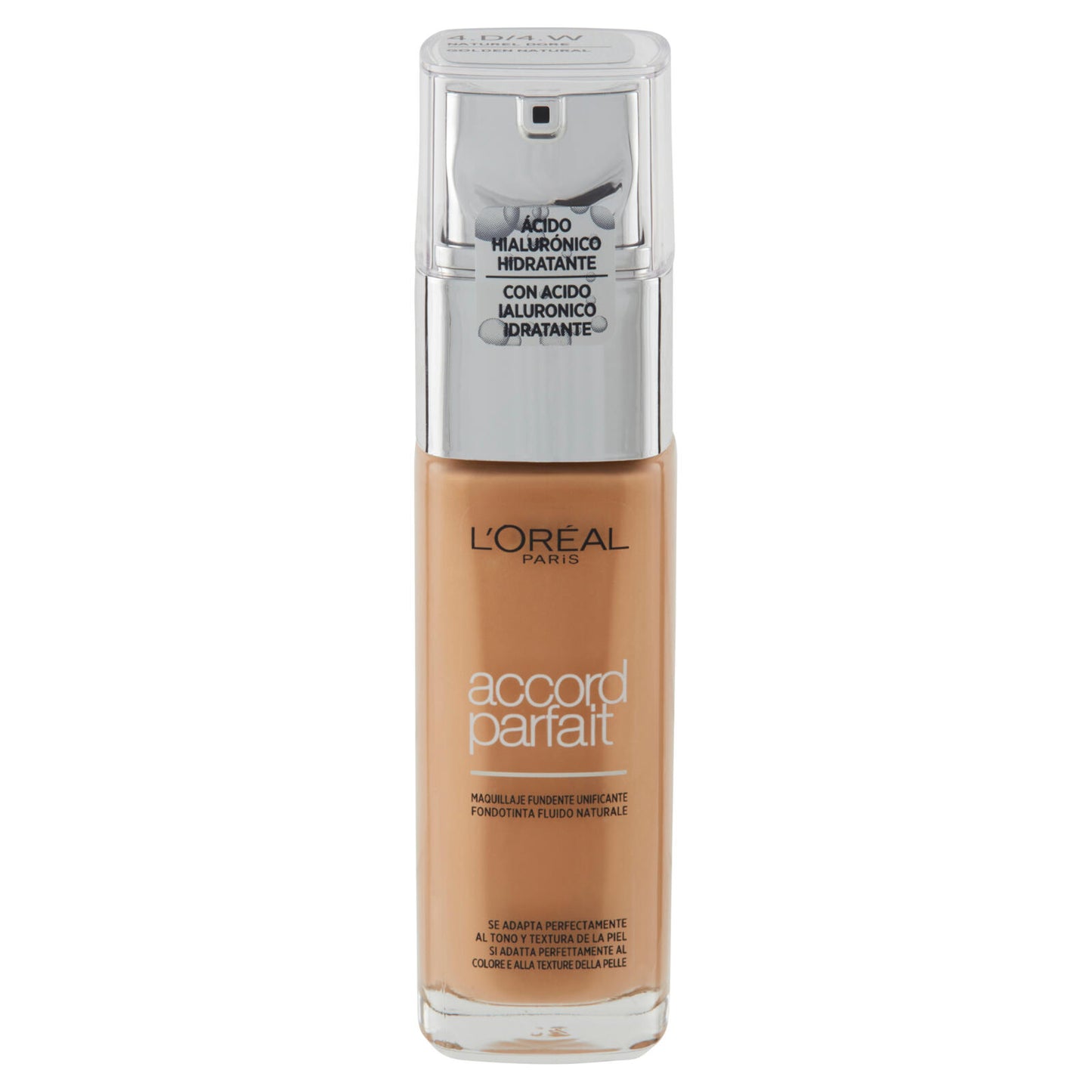 L'Oréal Paris Accord Parfait Fondotinta Liquido Arricchito con Acido Ialuronico 4.D/4.W Naturel Doré (25531646)