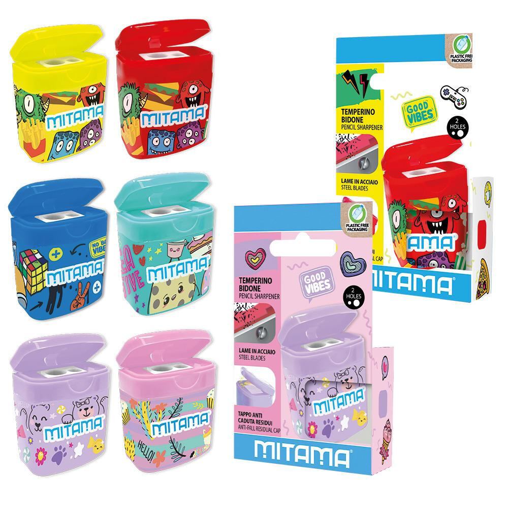Temperino c/tappo Mitama Basket, bidone, 2 Fori, colori ass.ti, Bl. 1 pz (25610413)