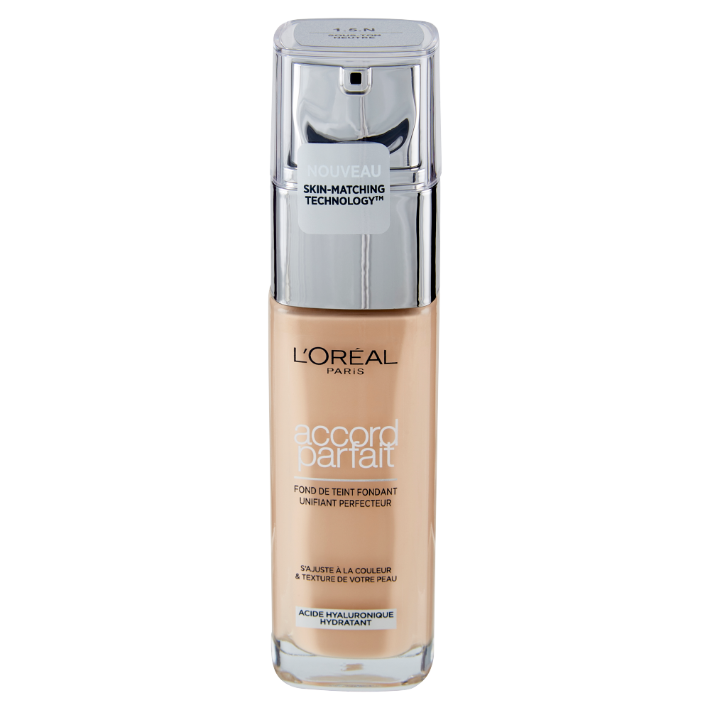 L'Oréal Paris Accord Parfait, Fondotinta Liquido con Acido Ialuronico, 1.5.N Lin/Linen, 30 ml (25531666)