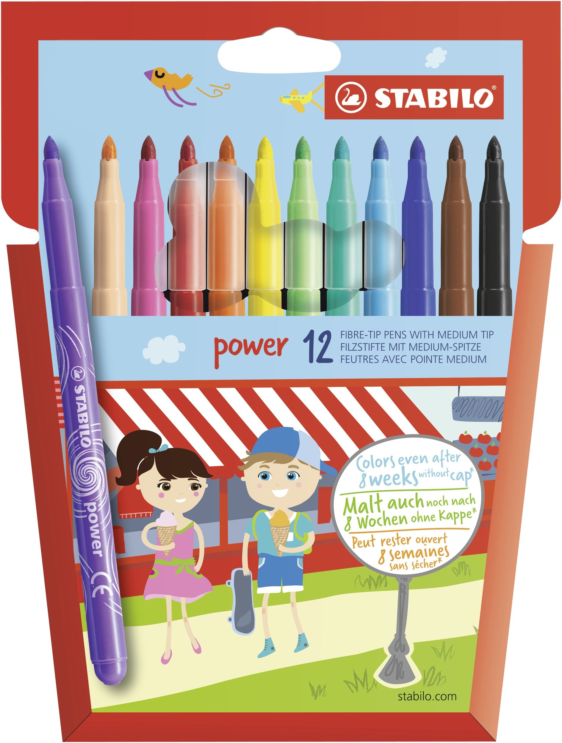 Pennarello - STABILO power - Punta Media - Astuccio da 12 - Colori assortiti (25572371)
