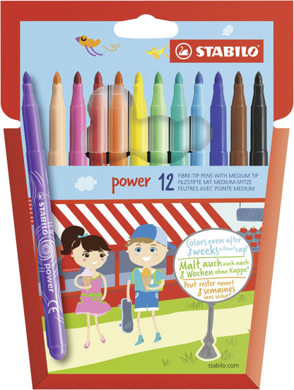 Pennarello - STABILO power - Punta Media - Astuccio da 12 - Colori assortiti (25572371)
