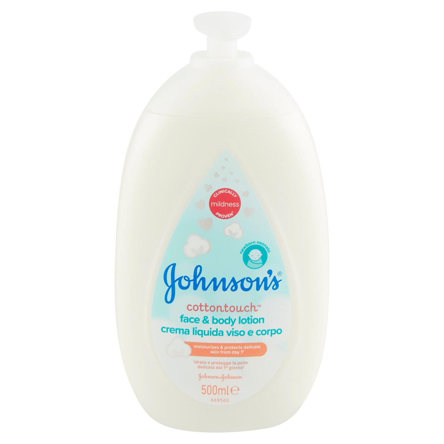 Johnson's Baby Crema Liquida Viso E Corpo Cottontouch, Per La Pelle Delicata Del Neonato, 500ml (25531386)