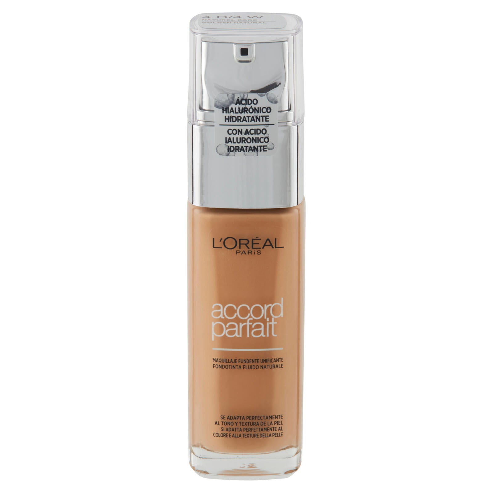 L'Oréal Paris Accord Parfait Fondotinta Liquido Arricchito con Acido Ialuronico 4.D/4.W Naturel Doré (25531646)