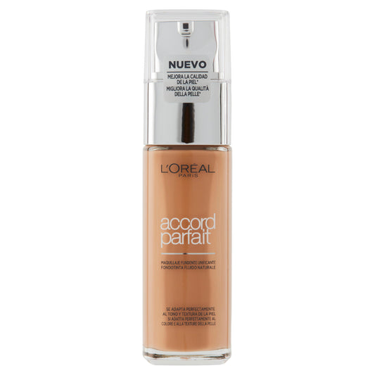 L'Oréal Paris Accord Parfait Fondotinta Liquido Arricchito con Acido Ialuronico 7.D/7.W Ambre Doré (25531647)