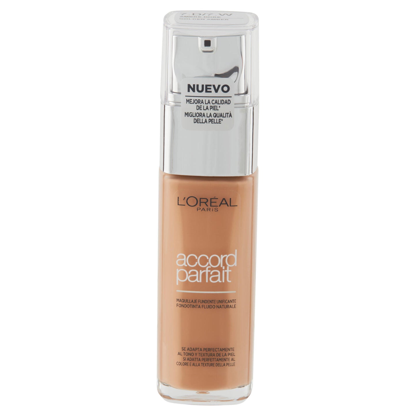 L'Oréal Paris Accord Parfait Fondotinta Liquido Arricchito con Acido Ialuronico 7.D/7.W Ambre Doré (25531648)