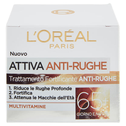 L'Oréal Paris Crema Viso Giorno e Notte Attiva Anti-Rughe, Trattamento Fortificante 65+ (25531773)
