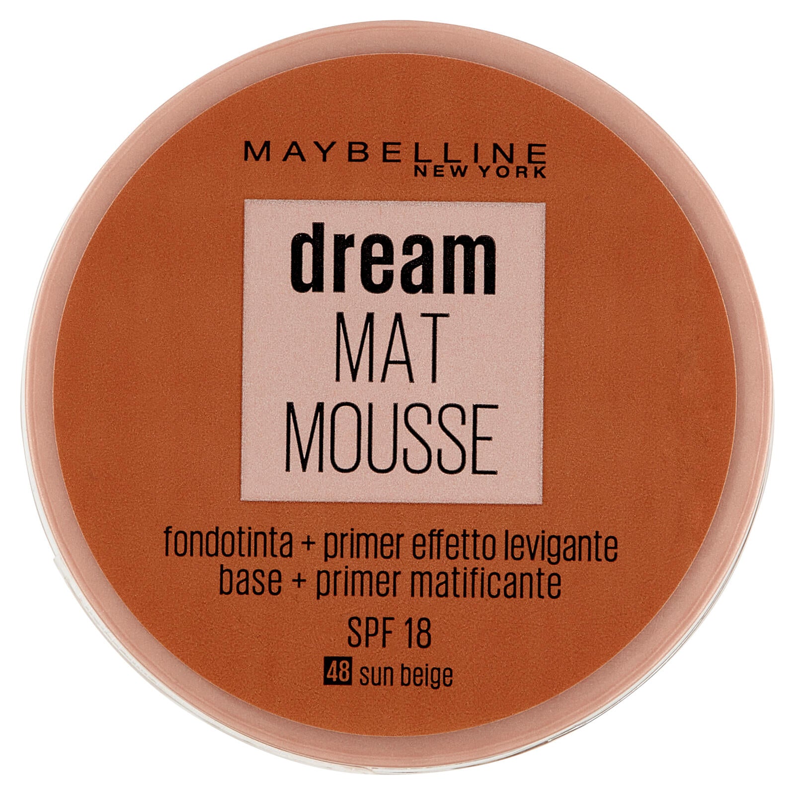 Maybelline New York Fondotinta Dream Mat Mousse, Base Opacizzante in Mousse, 48 Sun Beige (25558803)