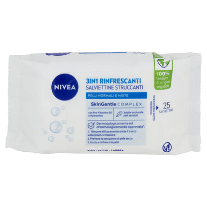 Nivea 3in1 Rinfrescanti Salviettine Struccanti Pelli Normali e Miste 25 pz (25563220)
