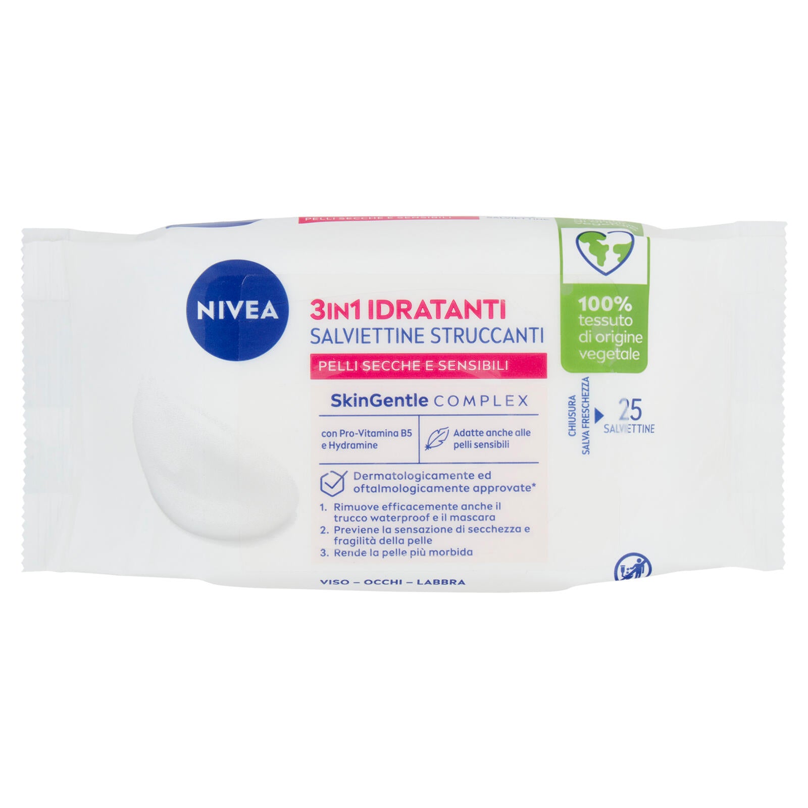 Nivea 3in1 Idratanti Salviettine Struccanti Pelli Secche e Sensibili 25 pz (25563177)