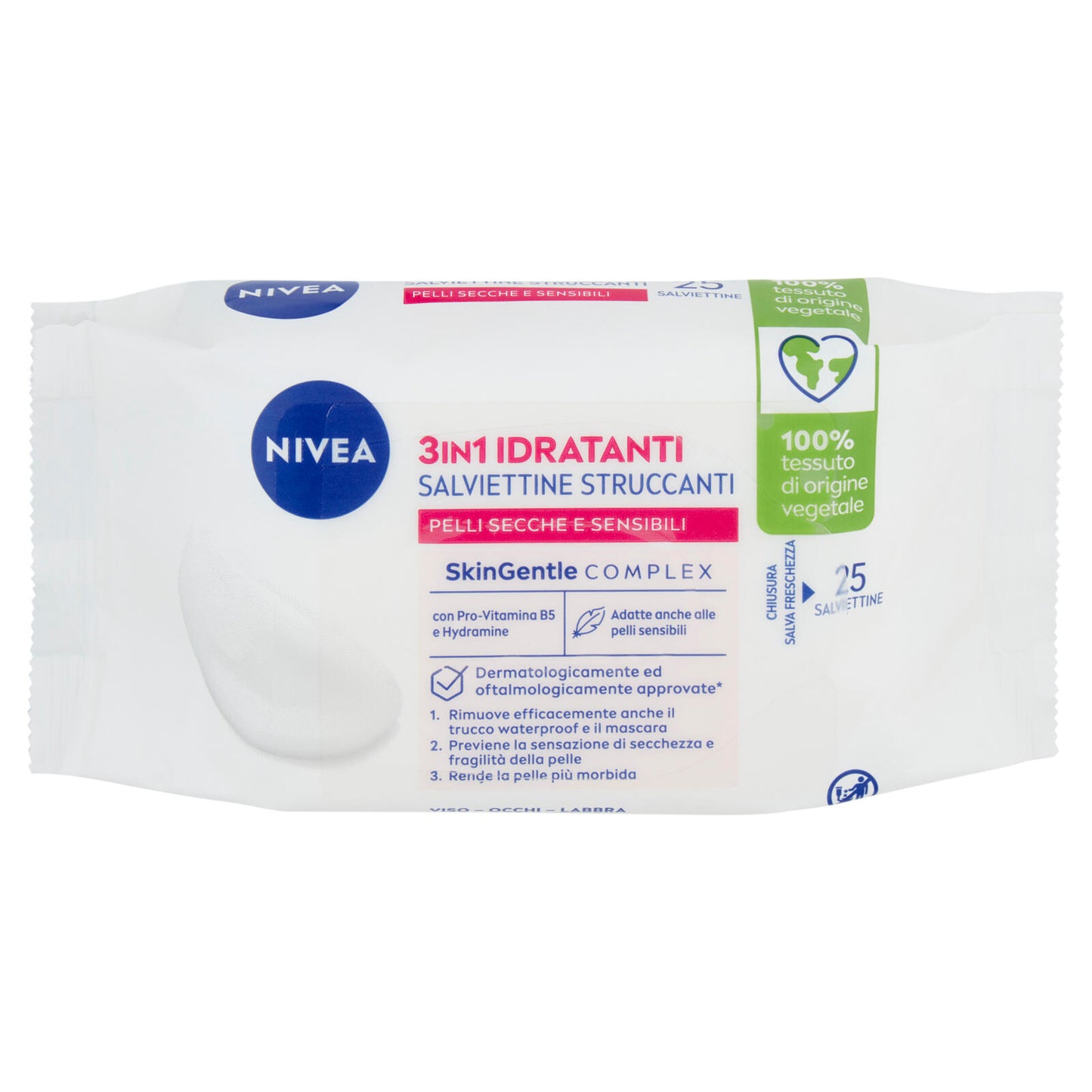 Nivea 3in1 Idratanti Salviettine Struccanti Pelli Secche e Sensibili 25 pz (25563178)