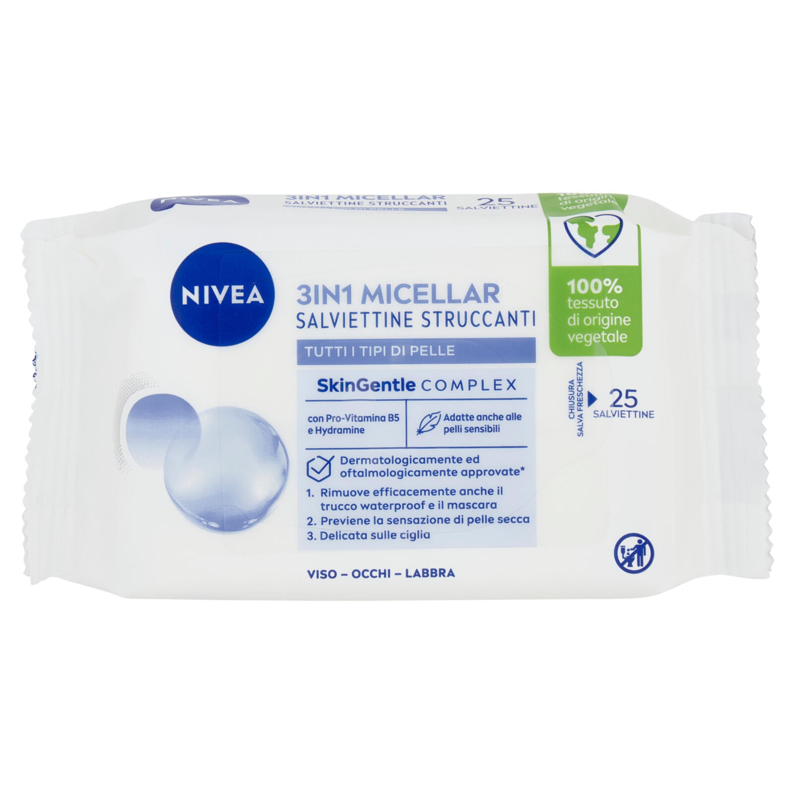 Nivea 3in1 Micellar Salviettine Struccanti Tutti i Tipi di Pelle 25 pz (25563209)