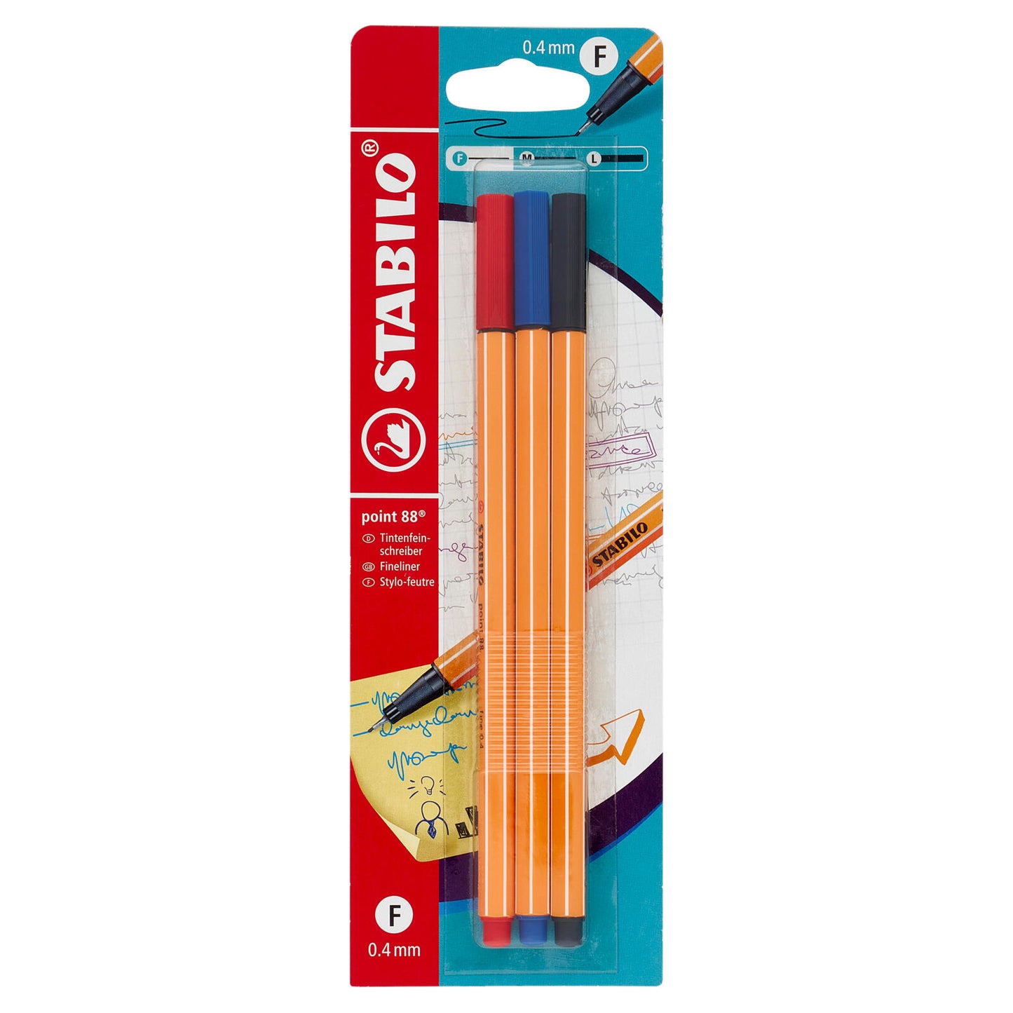 STABILO point 88 penna fineliner nero/blu/rosso - blister da 3 pz. (25608324)