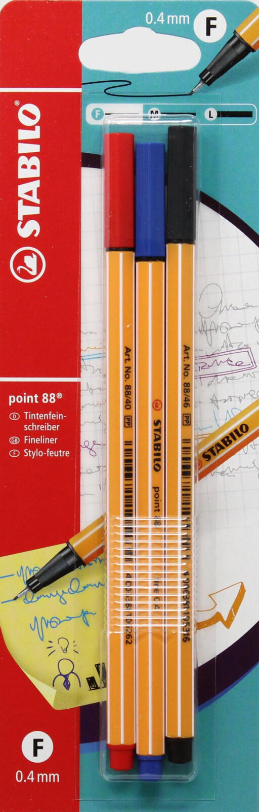 STABILO point 88 penna fineliner nero/blu/rosso - blister da 3 pz. (25608325)