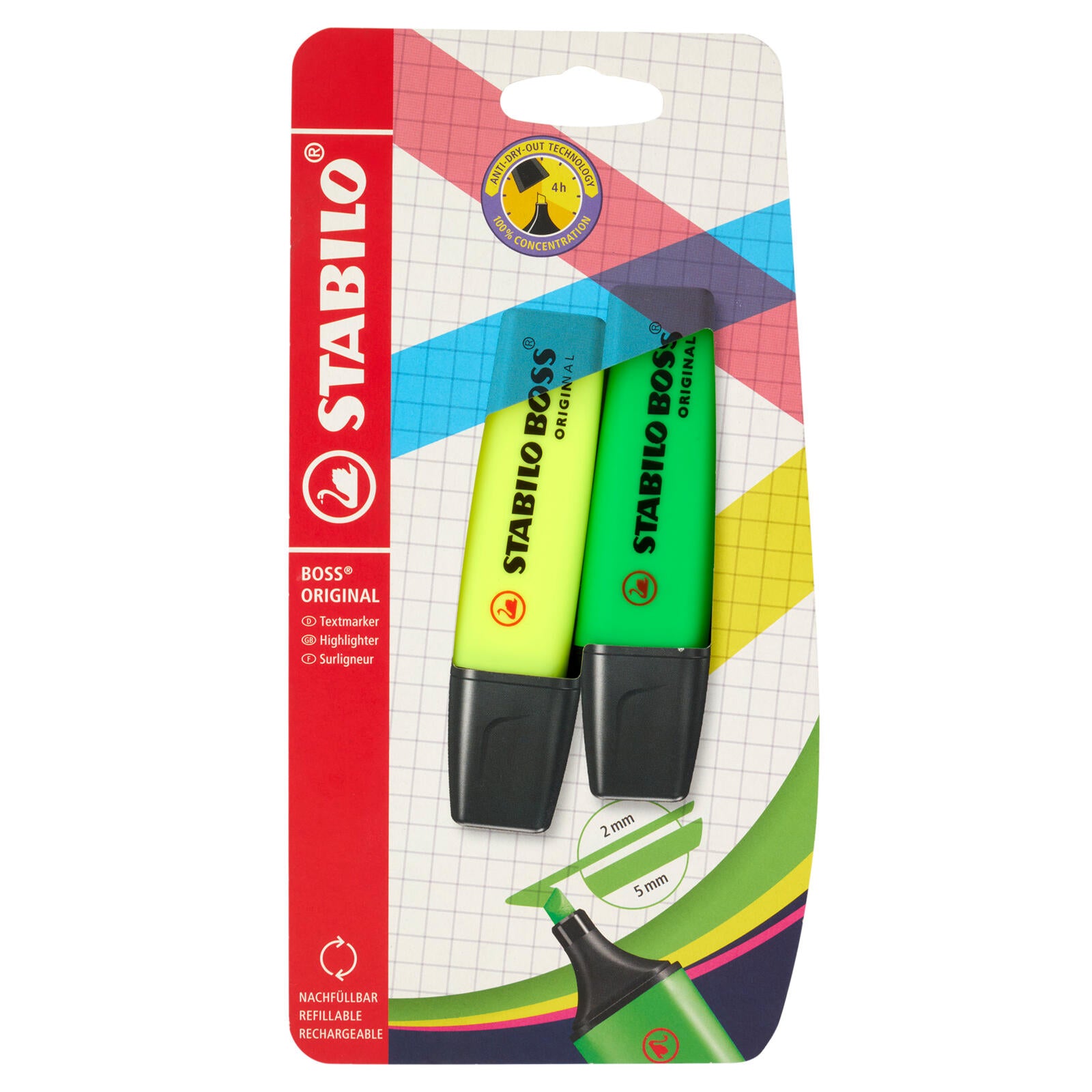STABILO Boss Original evidenziatore giallo/verde - blister da 2 pz. (25608031)