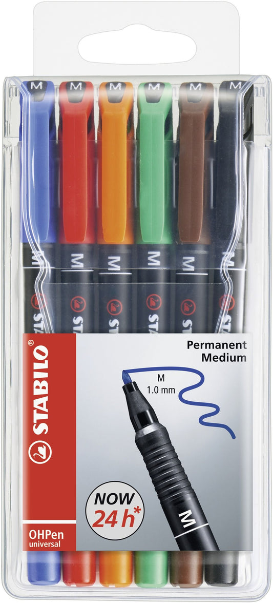 Marcatore - STABILO OHPen universal Permanente - Tratto Medio (1 mm) - Astuccio da 6 - Colori assortiti (25534214)