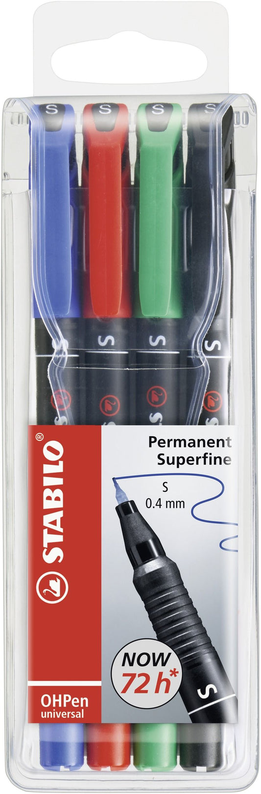 Marcatore - STABILO OHPen universal Permanente- Tratto Superfine (0,4 mm) - Astuccio da 4 - Colori assortiti (25534278)