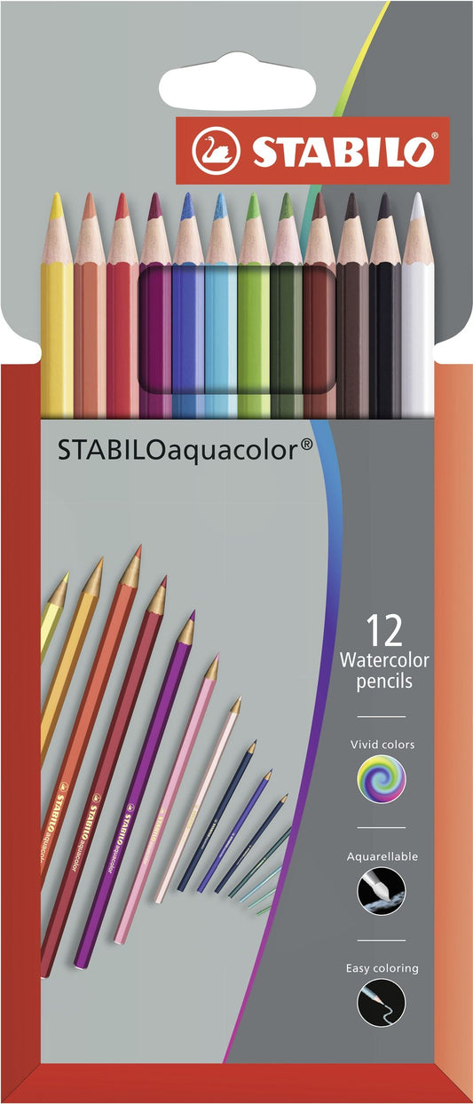Matita colorata acquarellabile - STABILOaquacolor - Astuccio in cartone da 12 Grey Design - Colori assortiti (25534712)