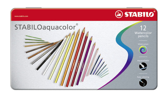 Matita colorata acquarellabile - STABILOaquacolor - Scatola in Metallo da 12 - Colori assortiti (25534723)