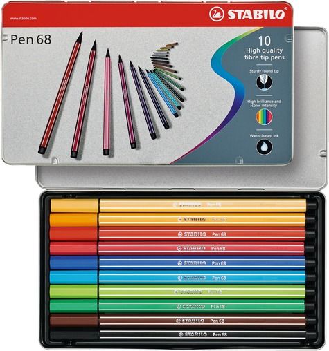 Pennarello Premium - STABILO Pen 68 - Scatola in Metallo da 10 - Colori assortiti (25574339)