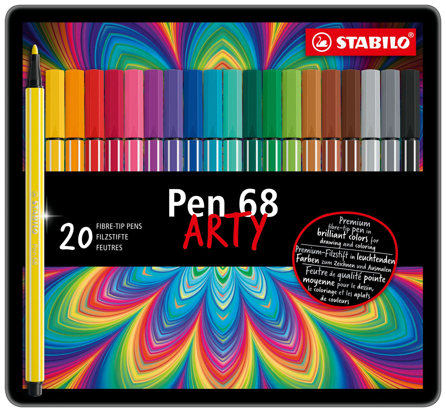 Pennarello Premium - STABILO Pen 68 - Scatola in Metallo da 20 - Colori assortiti (25574364)