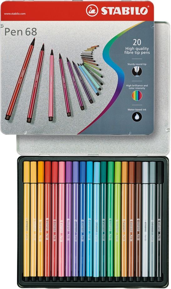 Pennarello Premium - STABILO Pen 68 - Scatola in Metallo da 20 - Colori assortiti (25574365)