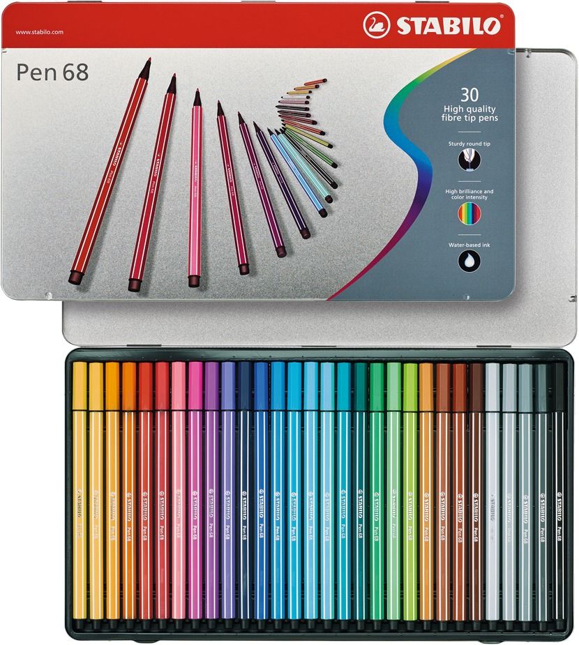 Pennarello Premium - STABILO Pen 68 - Scatola in Metallo da 30 - Colori assortiti (25574386)