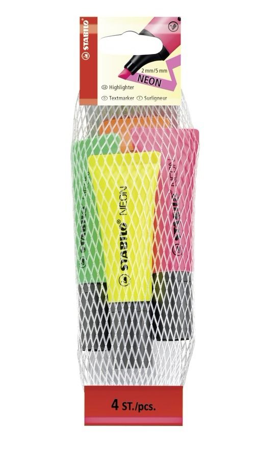 Evidenziatore - STABILO NEON - Retina da 4 - Giallo/Verde/Arancio/Rosa (25527004)