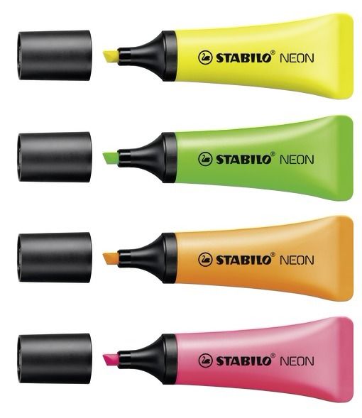 Evidenziatore - STABILO NEON - Retina da 4 - Giallo/Verde/Arancio/Rosa (25527006)