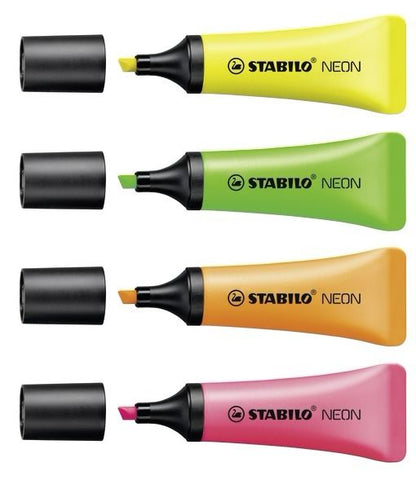 Evidenziatore - STABILO NEON - Retina da 4 - Giallo/Verde/Arancio/Rosa (25527006)