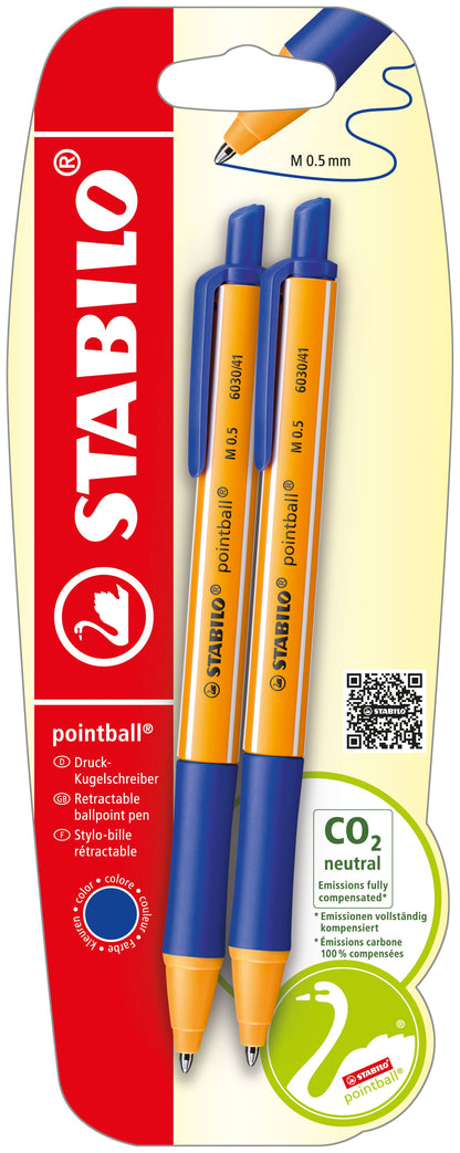 Penna a sfera Ecosostenibile - STABILO pointball - CO2 neutral - Pack da 2 - Blu (25570332)