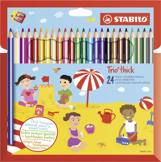 Matita colorata triangolare - STABILO Trio thick - Astuccio da 24 + temperino - Colori assortiti (25544842)