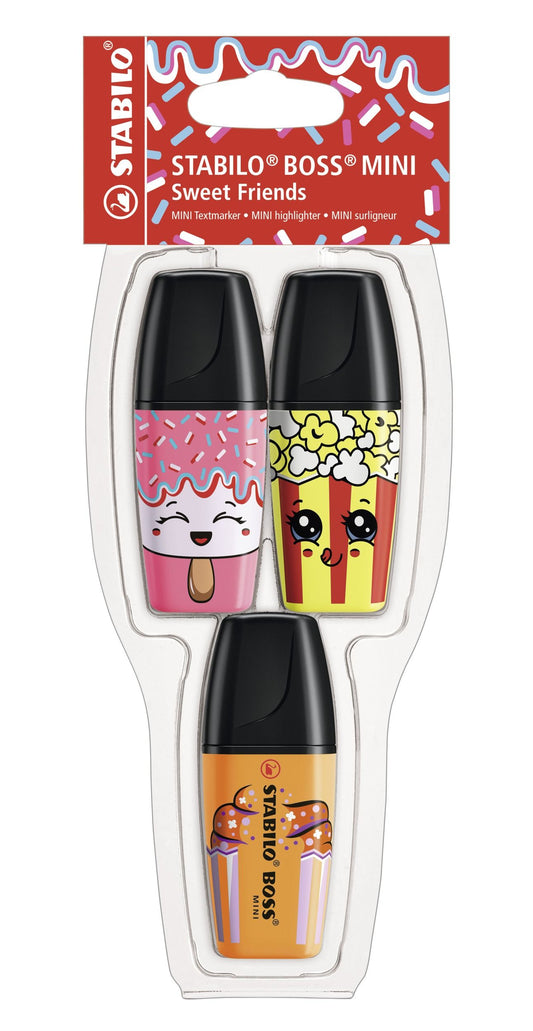 Evidenziatore - STABILO BOSS MINI Sweet Friends - Astuccio da 3 - Rosa, Giallo, Arancione (25526563)