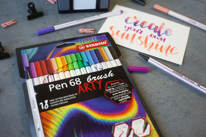 Pennarello Premium con punta a pennello - STABILO Pen 68 brush - ARTY - Astuccio da 18 - Colori assortiti (25575609)