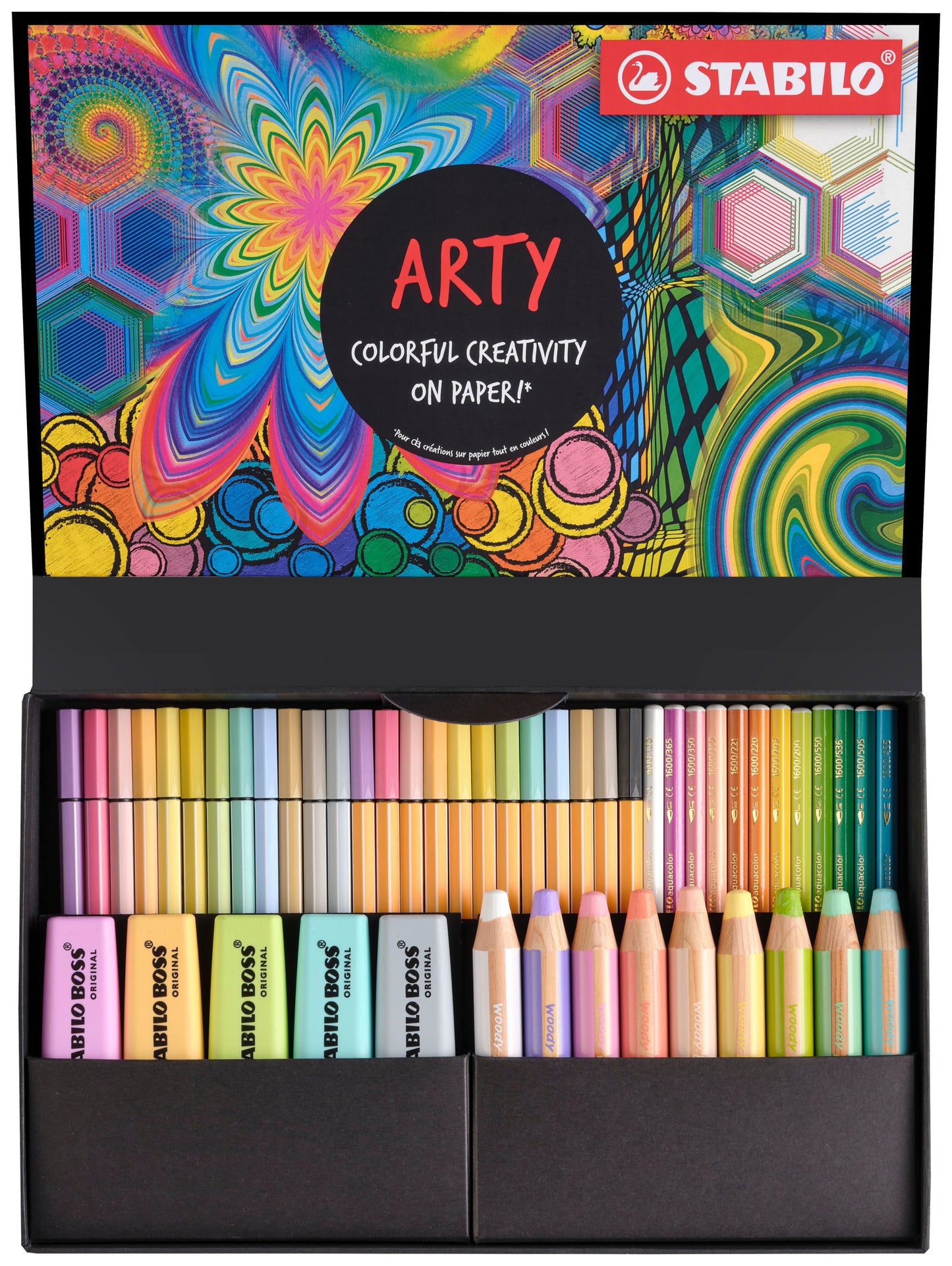 Set Creativo - STABILO ARTY Creative Set Pastel - Cofanetto da 50 - con 5 evidenziatori, 9 matitoni colorati Multi-Funzione, 12 matite colorate acquarellabili, 12 pennarelli premium, 12 fineliner (25593852)