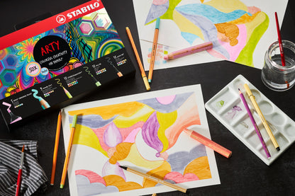 Set Creativo - STABILO ARTY Creative Set Pastel - Cofanetto da 50 - con 5 evidenziatori, 9 matitoni colorati Multi-Funzione, 12 matite colorate acquarellabili, 12 pennarelli premium, 12 fineliner (25593855)