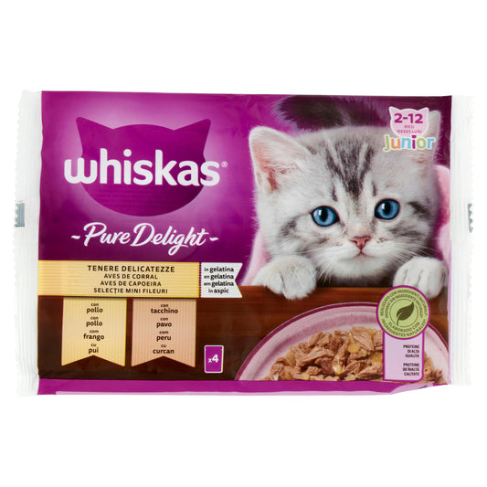 Whiskas Junior Pure Delight Tenere Delicatezze in gelatina con pollo, con tacchino 4 x 85 g (25613686)