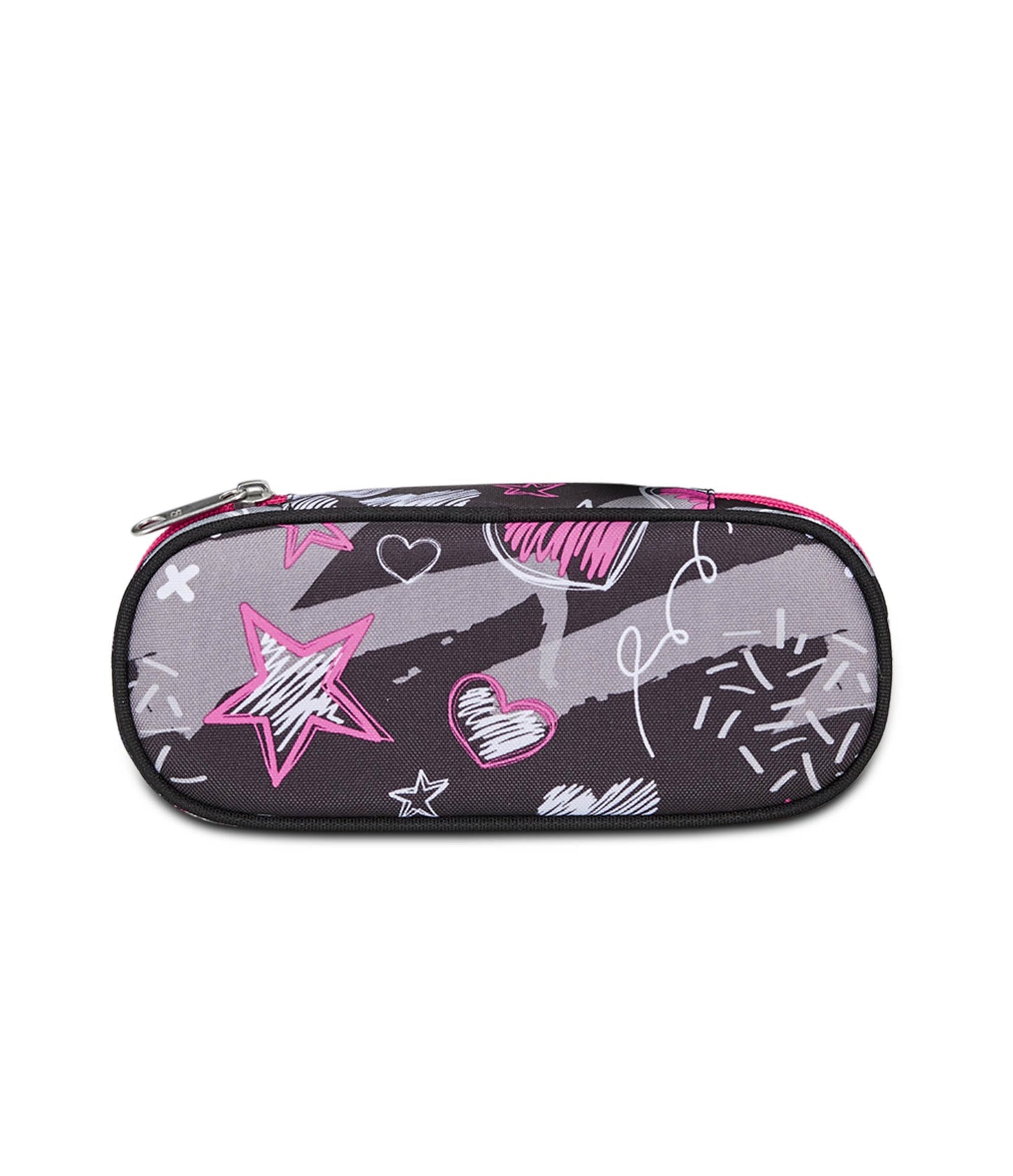 Seven Portapenne Scuola Round Plus, Nero Fucsia, Draft Heart, Bustina Ovale Con Tasca Interna ed Elastici Porta Penne, Accessori Zaino, Elementari, Medie, Superiori, Bambina Ragazza (25580593)