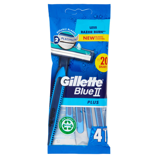 Gillette Blue II Plus Rasoio da Uomo Usa e Getta a 2 Lame, 4 Rasoi (25530528)