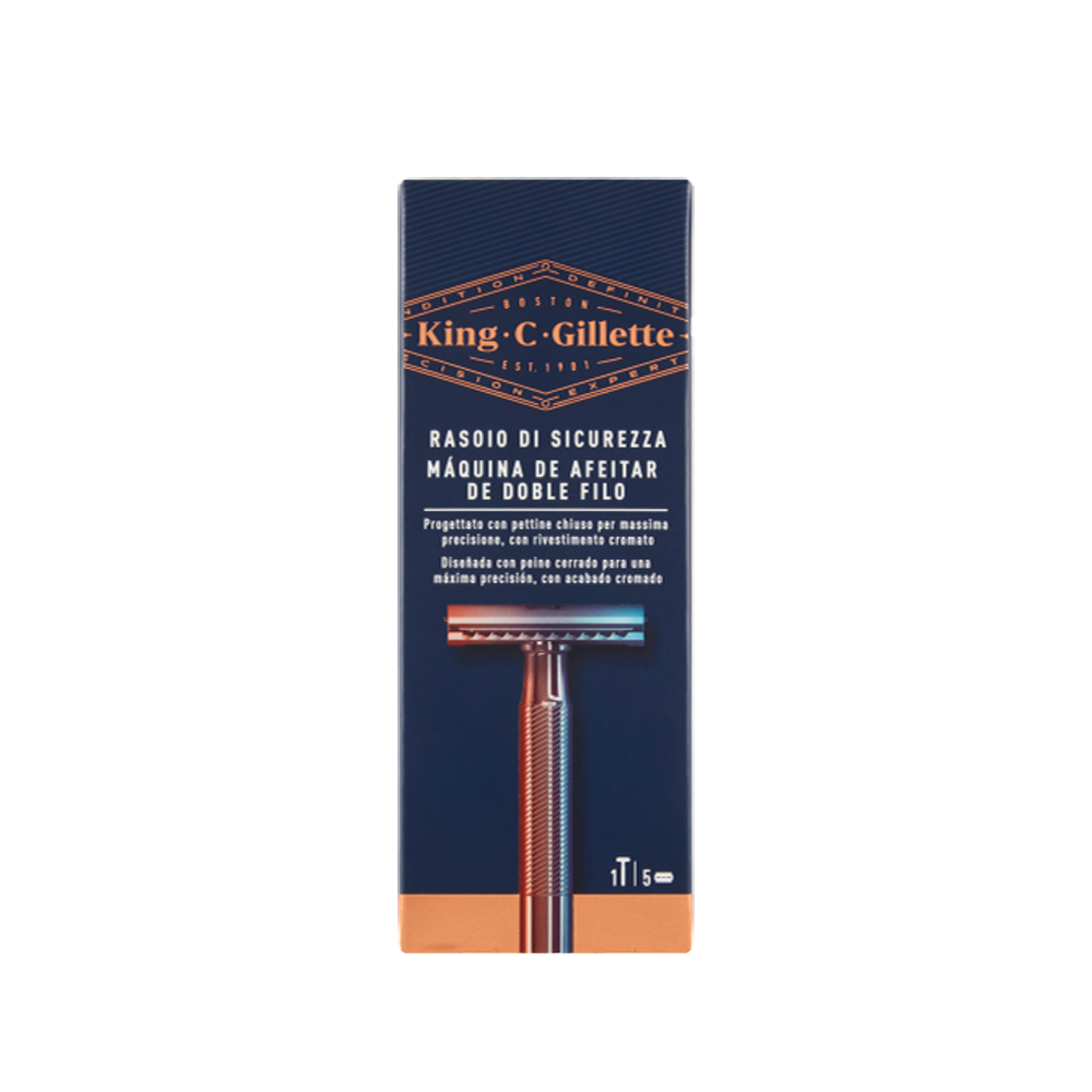 Gillette - Rasoio di Sicurezza Uomo Manico + 5 Lame di Ricambio - Per rifinitura basette e contorno barba (25530527)