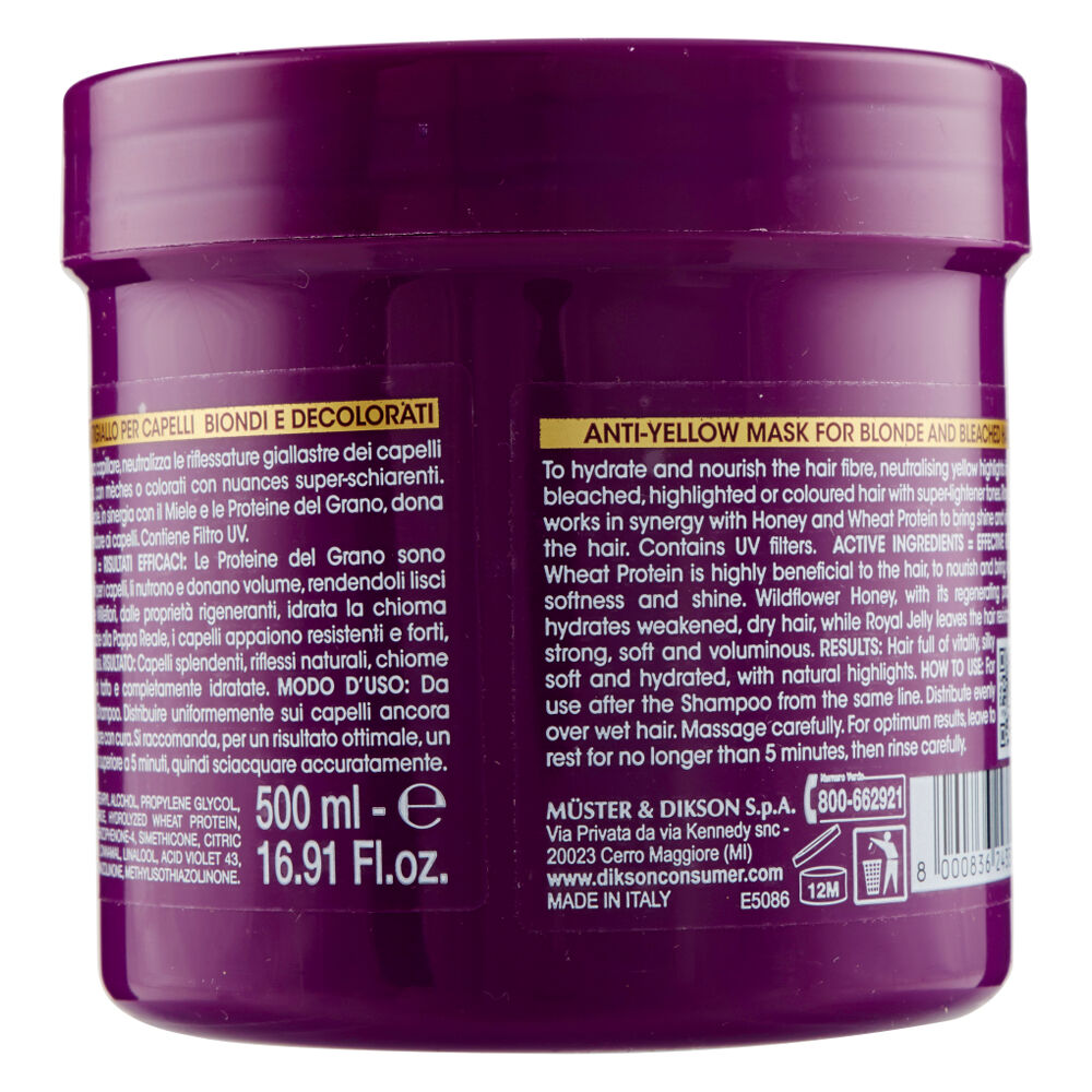 Dikson - Maschera Antigiallo - Nutre e idrata i capelli biondi e colorati - 500 ml (25525369)