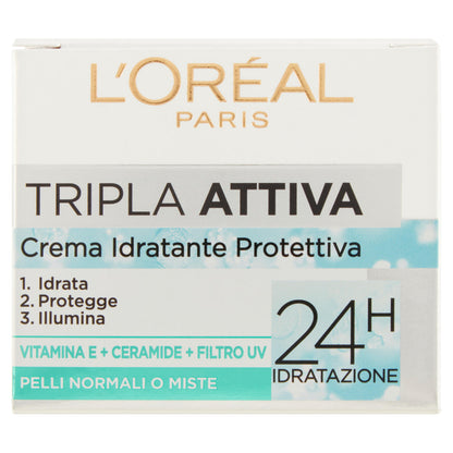 L'Oréal Paris Tripla Attiva Crema Idratante Viso, per Pelli Normali e Miste, 50 ml (25532283)