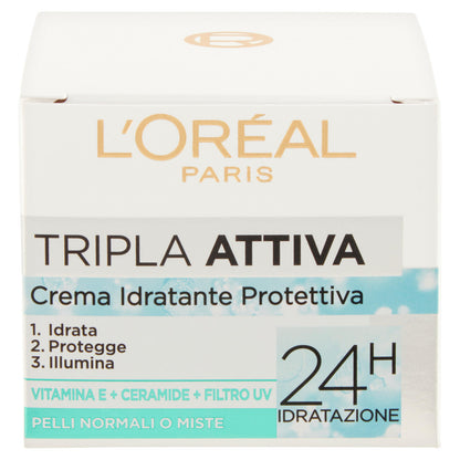L'Oréal Paris Tripla Attiva Crema Idratante Viso, per Pelli Normali e Miste, 50 ml (25532284)