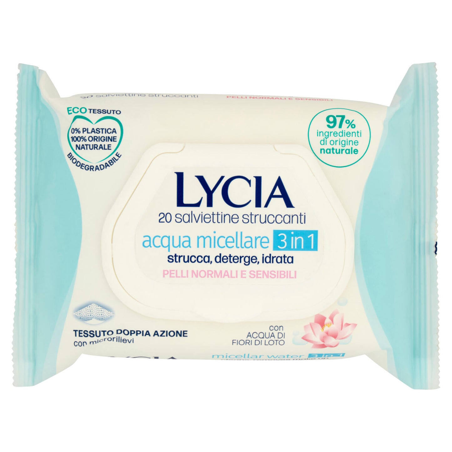 Lycia salviettine struccanti acqua micellare 3 in 1 Pelli Normali e Sensibili 20 pz (25534005)