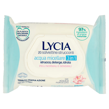 Lycia salviettine struccanti acqua micellare 3 in 1 Pelli Normali e Sensibili 20 pz (25534005)