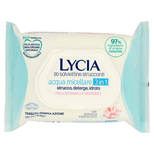 Lycia salviettine struccanti acqua micellare 3 in 1 Pelli Normali e Sensibili 20 pz (25534005)