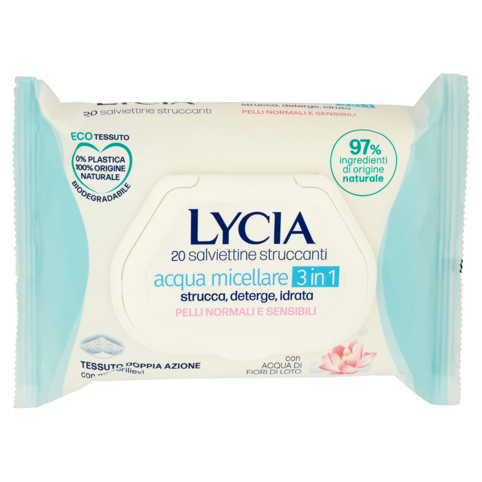 Lycia salviettine struccanti acqua micellare 3 in 1 Pelli Normali e Sensibili 20 pz (25534006)