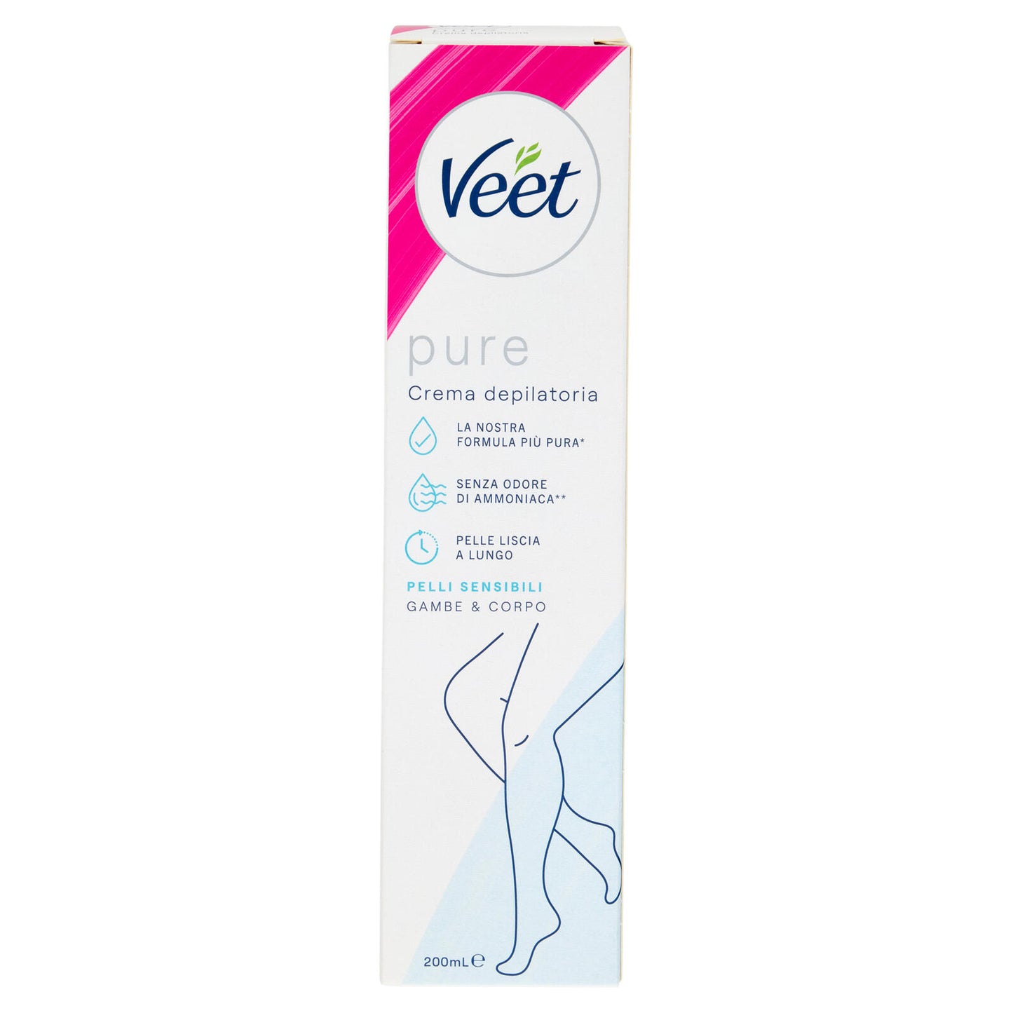 Veet Pure Crema Depilatoria Pelli Sensibili, per Gambe, Braccia, Ascelle e Zona Bikini, 200 ml (25613330)