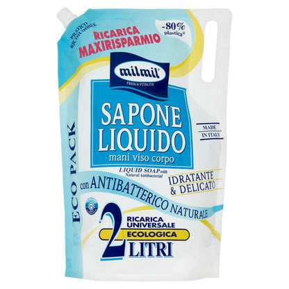milmil Sapone Liquido con Antibatterico Naturale Ricarica Universale Ecologica 2 Litri (25561821)