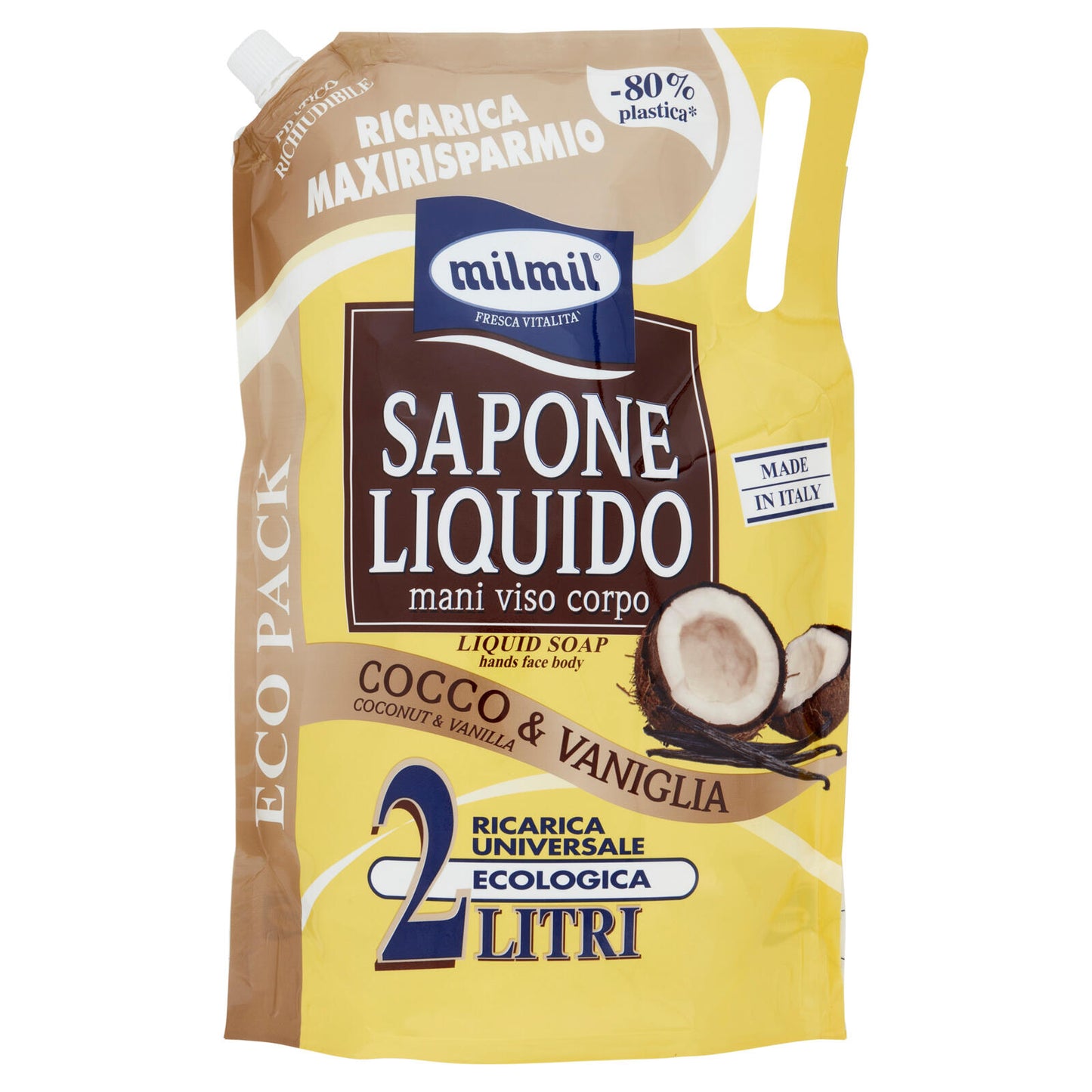 milmil Sapone Liquido Cocco & Vaniglia Ricarica Universale Ecologica 2 Litri (25561818)