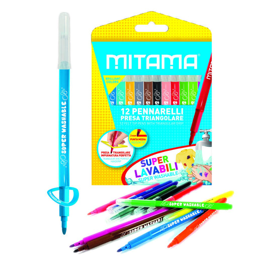 Mitama Pennarelli Super Lavabili, presa Triangolare, Punta fine, Scat. 12 pz (25562125)